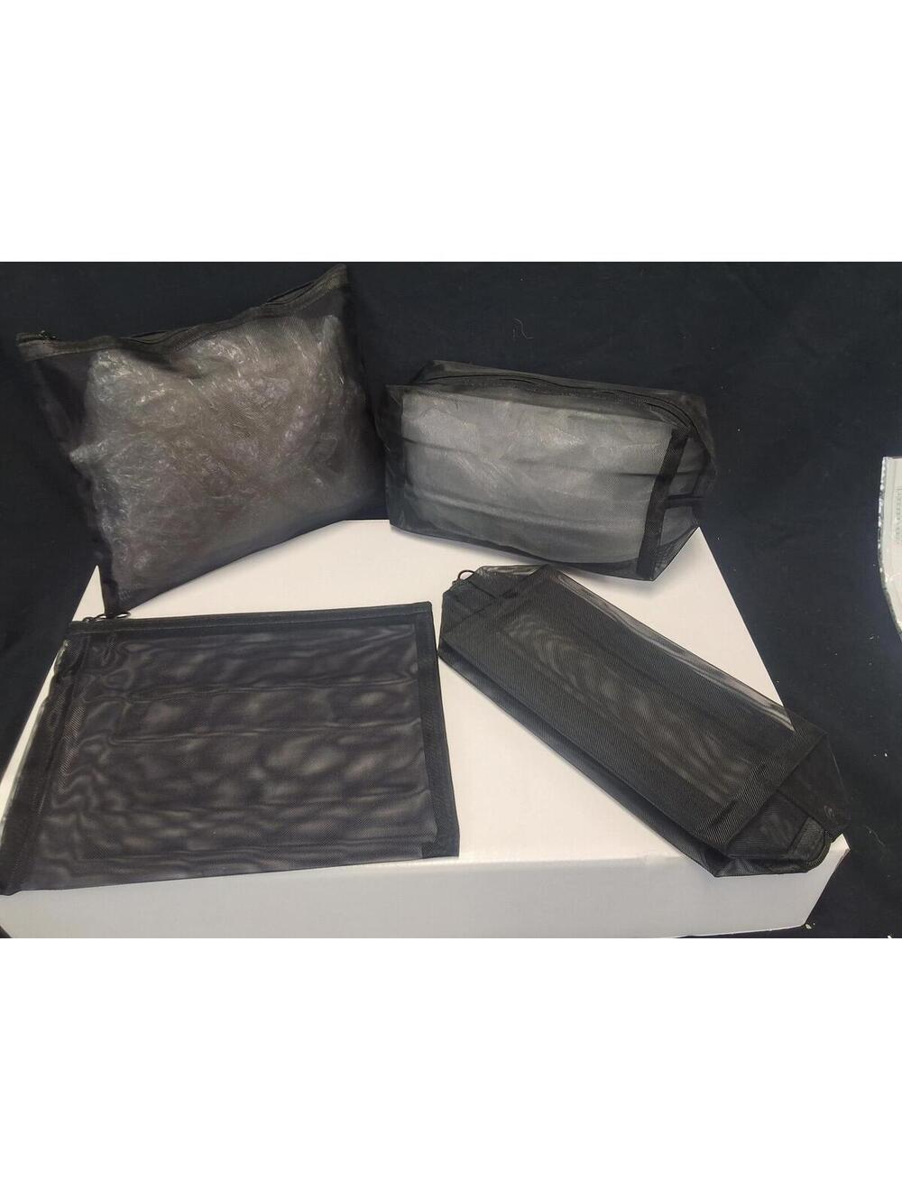 Set of 4 Black Mesh Zip Pouches - Versatile Storage Bags